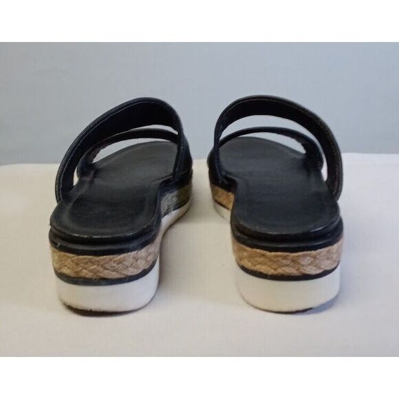 Franco Sarto Titan Sandals Women's 7M Black Leather Slip On 2-Strap Flats - Picture 5 of 8